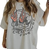 Everything Is Fine Shirt Skull Comfort Colors Tee,  Boho Vintage Tee, Trendy Graphic Tee, Skull Rebel Rock & Roll Grunge Edgy Lady Collar Cotton Fabric Garment