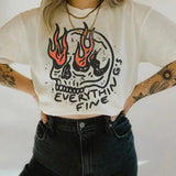 Everything's Fine Shirt Comfort Colors Boho Hippie Clothes Rock n Roll Vintage Rebel Oversized Shirt Skull on Fire Moto Edgy Grunge Clothes