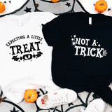 Expecting A Little Treat T-Shirt, Not A Trick Shirt, Halloween Pregnancy Announcement Tee, Matching Baby Shower Party Tee, Mom To Be Gift Shirt.