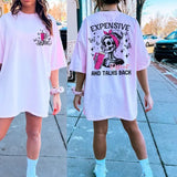 Expensive and Talks Back Women's Graphic T-Shirt - Comfort Colors Short Sleeve Casual Cotton Top - Womenswear