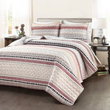 Full/Queen, Lightweight, Rustic, Reds, Stripe, Reversible, 3 Piece, Quilt Set