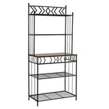 Kitchen Bakers Rack in Black Metal with Marble Finish Top