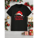 Fashionable Casual Christmas Santa Hat & Letter Print Style Crew Neck T-Shirt For Men Made In USA