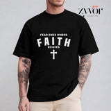 Fear Ends Where Faith Begins Graphic Tee Pure Cotton Casual Street Style Crew Neck Short Sleeve T-Shirt Tops Trendy For Women For Men, Perfect Gift