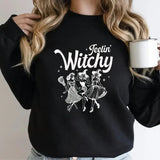 Feelin' Witchy Girly Sweatshirt, Halloween Sweatshirt, Funny Witch Cute Halloween Shirt, Trendy Girly Halloween Gift, Unisex Long Sleeve Crewneck Shirt