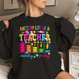 First Day Of School Retro Back to School Tshirt, Kindergarten, First Day Of School, Battery life of a Teacher Shirt,Funny Teacher Life T-Shirt,Gift For Teacher