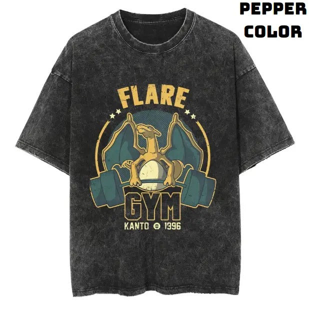 Flare Gym Vintage Tee, Lizardon Shirt, Pokemon Shirt, Vintage Pokemon Anime T-shirt, Anime Manga Shirt, Gym Fitness Shirt, Vintage Graphic Tee, Unisex T-Shirt, Gift For Fan Pokemon, Crewneck Short Sleeve Shirt Top Menswear Streetwear