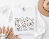 Floral EMS Nurse Sweatshirt, EMS Nurse Shirt, EMS Nurse Gift, Emergency Medical Services Crewneck, Paramedic Pullover Casual Classic Cotton Fabric