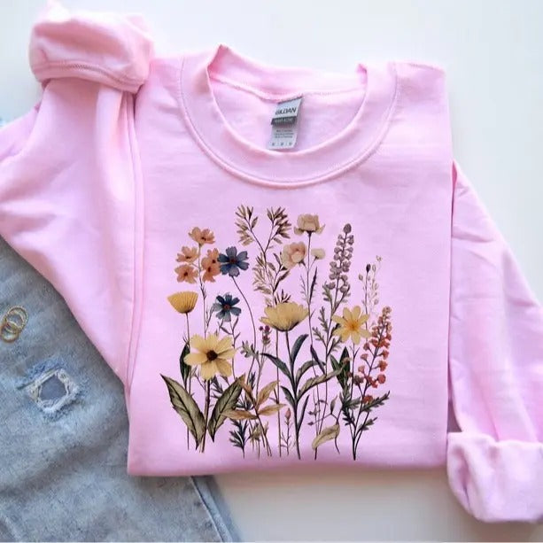 Flower Sweatshirt, Goblincore Sweatshirt, Garden Lover Sweatshirt, Floral Women Sweater, Flower Lover Gift, Nature Sweatshirt, Gift For Mom