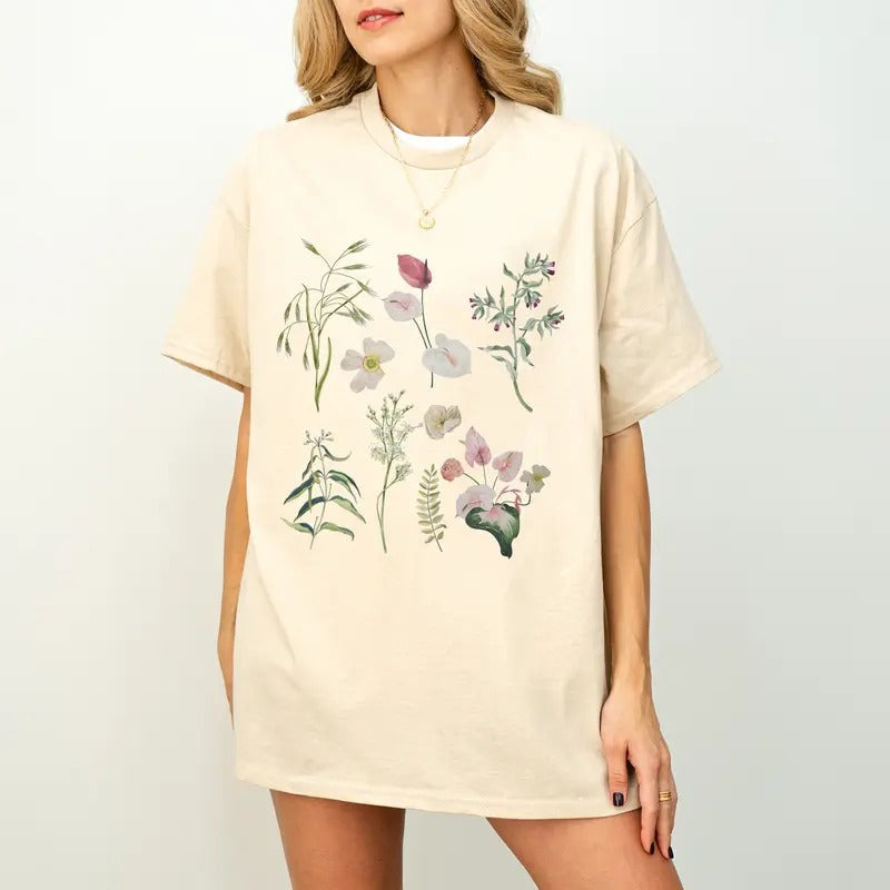 Flower t-shirt, Gift for her, Women trendy tshirt, Spring concept, nature tee, Floral Tee, Gardener Botanical Shirt