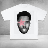 Frank Pink Star Rap Graphic Tee Shirt - Casual Cotton Tee with Red Star Design, Classic Style for Men