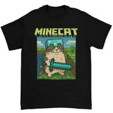 Funny Cat Acid Washed Tee Featuring Minecat Diamond Warrior and Bold Gamer Meme Design