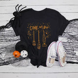 Funny Come We Fly Halloween Shirts, Witch Shirt, Hp Basic Witch Shirt, Happy Halloween Shirt Jersey Knit Casual Classic Casual Classic