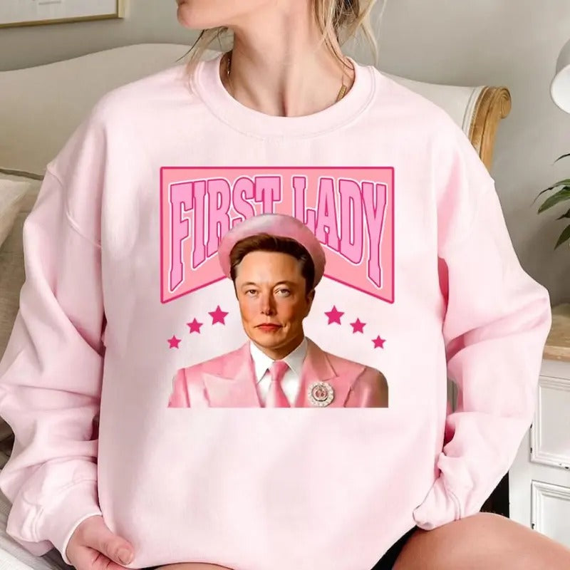 Funny First Lady Elon Funny Pink Stars Vintage Sweatshirt, Elon Pink Funny Hoodie, Funny Trump Shirt, Christmas Gifts