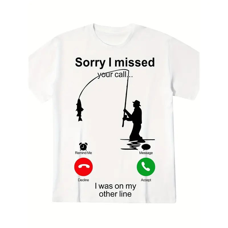 Funny Fishing Man Print Men's Casual Short Sleeve Shirt, Men's Shirt For Summer Vacation Resort, Tops For Men Made in USA