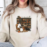 Funny Ghost Sweatshirt, Reading Ghost Sweater, Funny Halloween Top, Black Cat Jumper, Halloween Party Top, Halloween Womens Hoodie