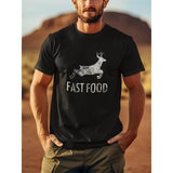 Funny Joke Hunting Shirt - Men's Front Printed Short Sleeve T-Shirt Top - Fast Food Deer - Gifts for Hunters, 1 pc, 100% cotton T-shirt Made in USA