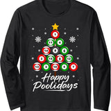 Funny Pool Christmas Tree Billiards Shirt Ugly Xmas Sweater Long Sleeve T-Shirt