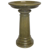 Outdoor Garden, Olive-Green, Ceramic Birdbath, 17-inch Diameter