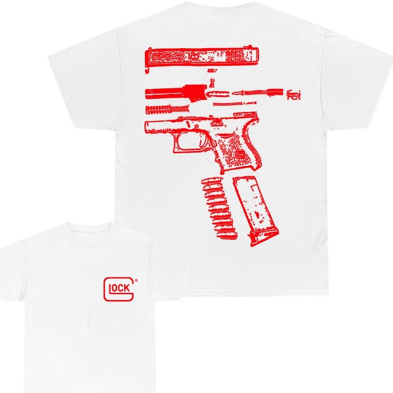 GLOCK Tshirt, Double SIde , Cotton Classic , For Her ,For Him , Design Color Red - Full Color