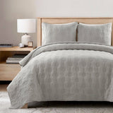 King/CAL King, Lightweight, Grey, Textured, Cotton, 3 Piece, Quilt Set, California