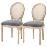 Set of 2 Vintage Upholstered Armless Rattan Back Dining Chairs Grey Wash