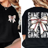 Game Day Baseball Bow TShirt Fall Coquette Bow Tee_580 - Unisex And Inclusive - Multiple Colorways - Full Size Range