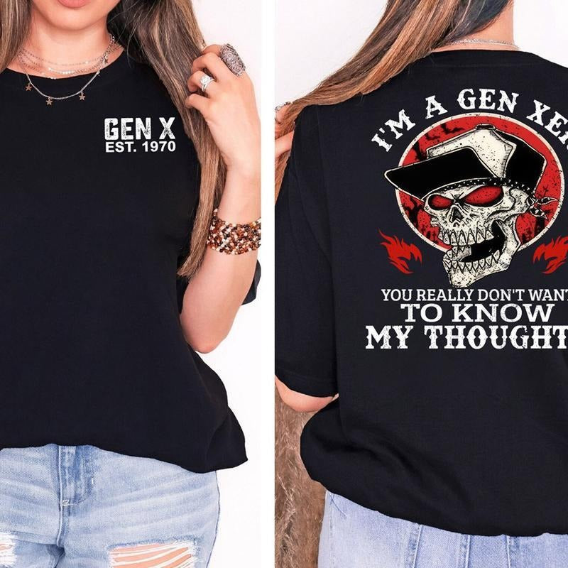 Gen X Classic Unisex Cotton Retro Gen X 1970 Shirt - Black, White, Navy, Casual, Short Sleeve, Split, Crew Neck, 100% US Cotton, 50% Polyester - Top, Womenswear