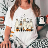 Ghost Dog Halloween Shirt, Halloween Dog Shirt, Retro Dog Mom Halloween Shirt, Spooky Season Dog Lover Gift, Pumpkin Dog Shirt, Unisex Short Sleeve Tee Shirt, Casual Clothing Womenswear Tops