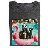 Ghost Face In The Pool Graphic T-shirt Sweater Hoodie, Funny Slay Ghost Face Shirt, Girly Apparel for Womens, Cotton Top Womenswear Lady Casual