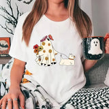 Ghost Floral Dogs Shirt, Cute Ghost Dog Shirt, Ghost Dog Shirt, Dog Lovers Gift, Halloween Dog Shirt, Dog Halloween Shirt, Spooky Season, Pumpkin Dog, Unisex Short Sleeve Tee Shirt, Casual Clothing Womenswear Top Lady Women