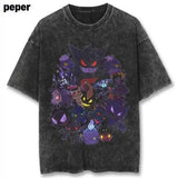 Ghost Type Family Vintage Tee, Gengar Shirt, Gengar Merch, Anime Pokemon Shirt, Pokemon Merch, Manga Shirt, Pokemon for fan, Gift for him, Gift for her Menswear Top Streetwear Underwear Tshirt Round Neck Round Neck T-Shirt Tropical