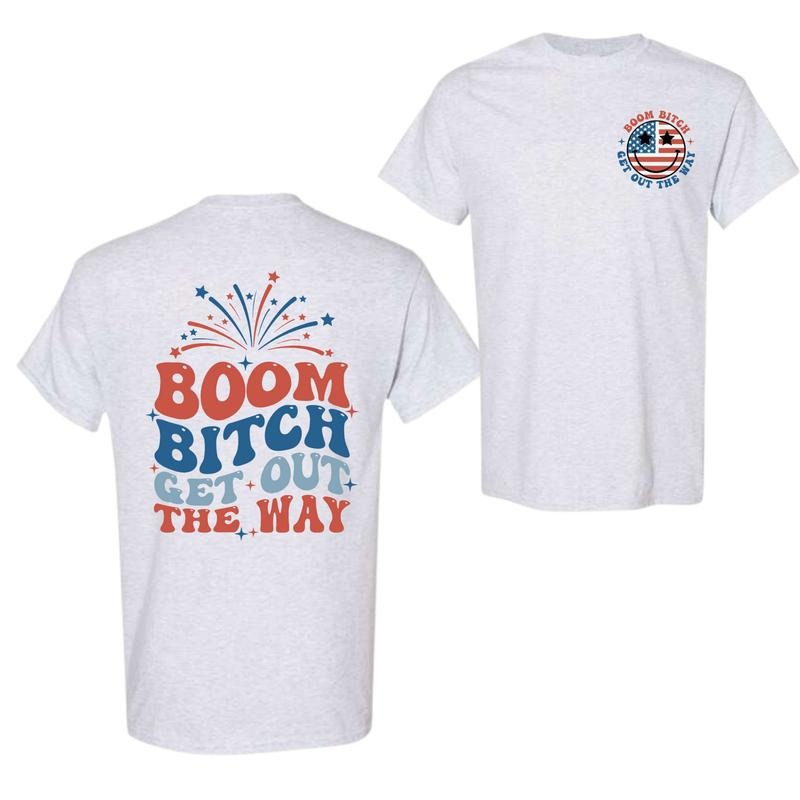 Gildan - Boom Bitch Get Out The Way Patriotic T-shirt, 4th Of July T-shirts, Full Color, Menswear Top, Womenswear Top, clearance items today 2024