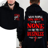 God Got Me What People Think About Me Is None of My Business Hoodie Fleece Pullover Hooded Sweatshirt Tops Trendy for Unisex Classic Fabric Menswear Jet