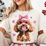 Goldendoodle Coquette Shirt, Coquette Valentines Shirt, Doodle Mom Coquette Shirt, Goldendoodle Shirt, Pink Dog Coquette Bow Tee