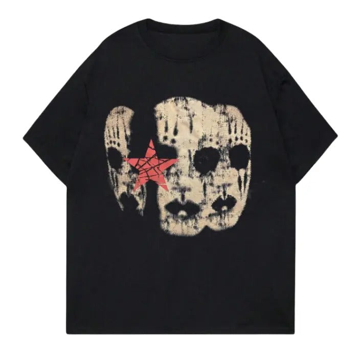 Goth Men's Short Sleeve Y2k T-Shirt With Face And Stars Print, tshirt, Sweatshirt, Hoodie Size S- 3XL,Gift For Women Top Womenswear Underwear Humen, Underwear Tshirt Lady Streetwear Human Shortsleeve Shoe Tropical Round Neck