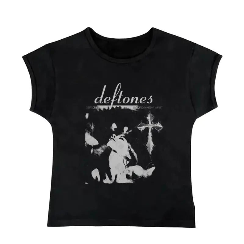 Gothic Emo Girl Tops Baby Tee, Y2k Deftones Graphic Baby Tee, Women Summer Short Sleeve Shirt, Emo Scene 2000s Clothes, Y2k 2000 tops, Casual Cotton Tee, Gift For Girlfriend