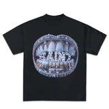 Grillz Dinamond T Shirt Y2K Short Sleeve Tops Harajuku Hip Hop Retro Teeth Graphic Print
