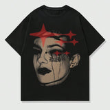 Grunge Punk Men's Portrait Printed Short Sleeve T-Shirt, Suitable For Daily Casual Wear In Spring And Summer, School,Vintage Graphic Tee,Unisex Cotton