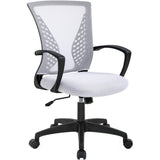 White Modern Mid-Back Office Desk Chair Ergonomic Mesh with Armrest on Wheels