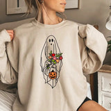 Halloween Ghost Shirt, Halloween Party Sweatshirt, Floral Ghost Hoodie, Autumn Shirt, Trick or Treat Tee Casual Cotton