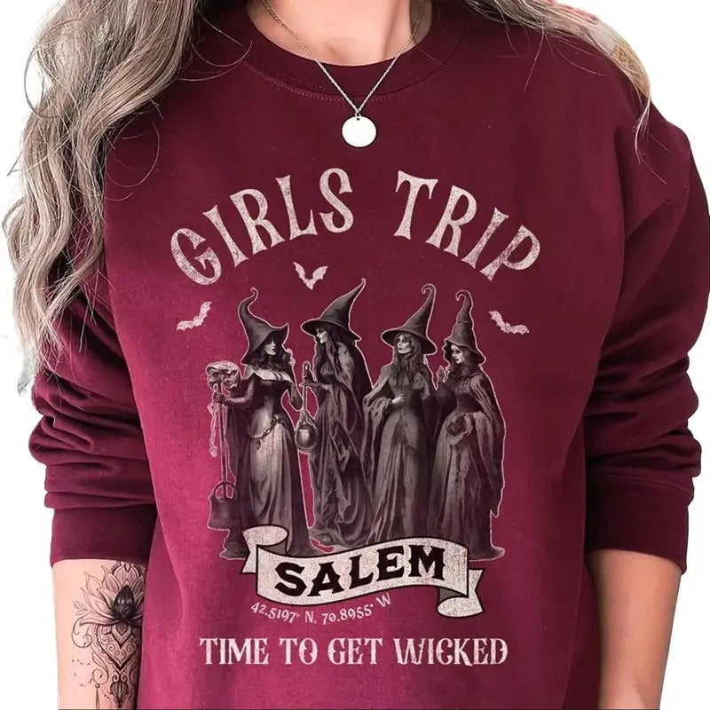 Halloween Girls Trip Salem 1692 Sweatshirt & T-shirt, Salem Time to Get Wicked Vintage Halloween 1692 Sweatshirt & T-shirt for men and women Womenswear Check