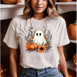 Halloween T-Shirt DRG, Cute Ghost T-Shirt DRG, Halloween Pumpkin T-Shirt DRG, Flower Ghost Tee, Halloween Party Tee