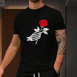 Hand With Rose Print Men's Short Sleeve T-shirt Casual Sports Regular Top For Spring Summer Made in USA
