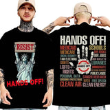 Hands Off Resist T-Shirt for Men and Women - Trendy Political Design, Vintage Style, Short Sleeve, Cotton, Casual Wear, Machine Washable - Top