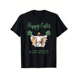 Happy Easter 420 Weed Graphic T-Shirt, 100% Cotton Crew Neck Tee, Casual All-Season Knit Fabric Top with Printed Design for Adults, Cotton T Shirts Made in USA
