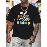 Happy Easter Egg Bunny Ears New Summer Outdoor Men'S Short-Sleeved T-Shirt Summer Fashion Trend Top Printed Men'S Bottoming Shirt Spring And Summer Round Neck Casual Versatile Breathable Top Suitable for Summer Beach Resort Made in USA
