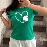 Heart Shamrock Shirt, Glitter Shamrock Baby Tee, St Patrick's Day Shirt, Glitter Lucky Shirt, Lucky Tee, Irish , Y2K 2000's Style, Streetwear Style