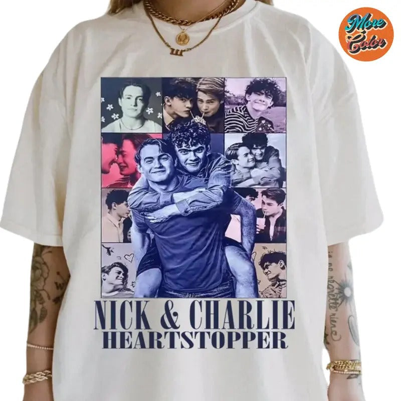 Heart Stopper Merch Nickk And Charliee Movie Vintage Shirts, Cotton Unisex T-Shirt, Crew Neck, Size S- 3XL, Menswear Top, Womenswear Top Underwear Streetwear