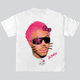Hello Lil Kitty Tracy Pink Super Star Graphic Rap Tee Big Face